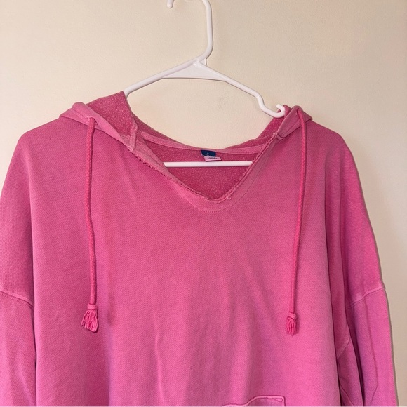 Old Navy Oversized Raw-Hem Pullover Hoodie Pink Small Tall - Picture 2 of 4